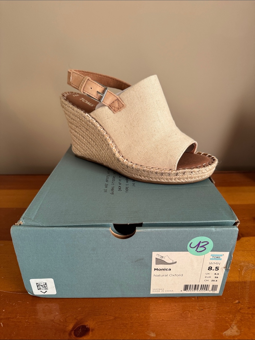 TOMS Beige Canvas Espadrille Wedge Sandals